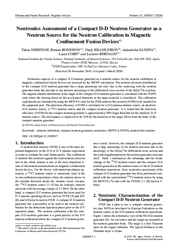 (PDF) Neutronics Assessment of a Compact D-D Neutron Generator as a ...