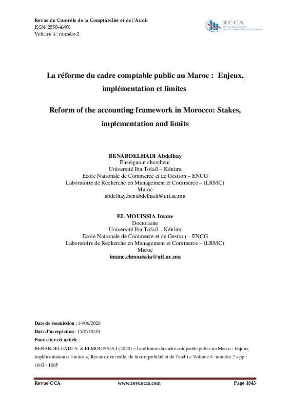 (PDF) La réforme du cadre comptable public au Maroc : Enjeux ...