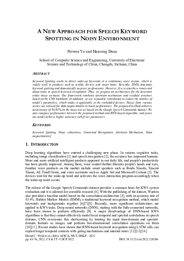 (PDF) A NEW APPROACH FOR SPEECH KEYWORD SPOTTING IN NOISY ENVIRONMENT