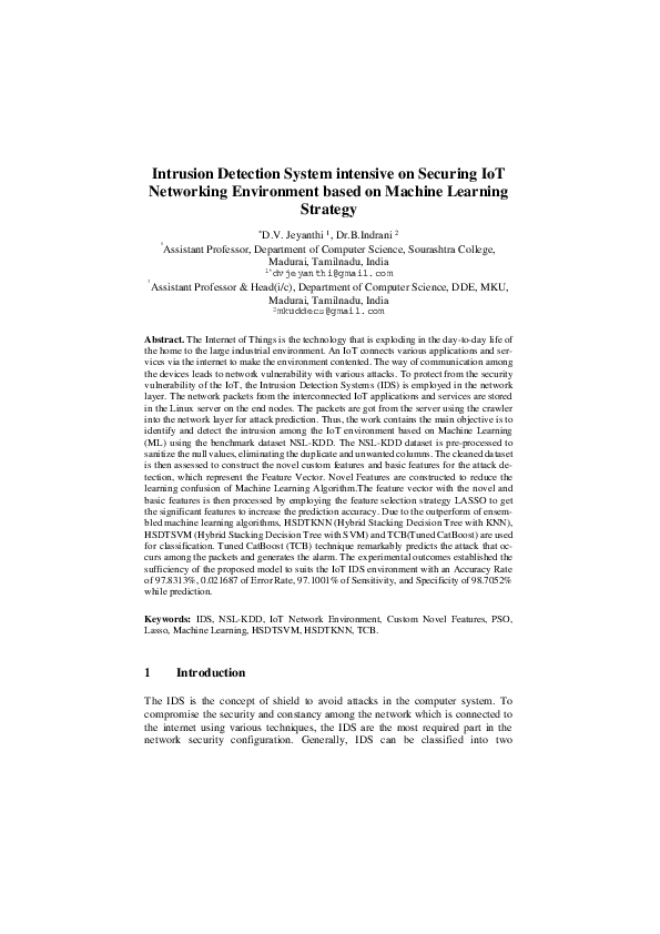 (PDF) Intrusion Detection System intensive on Securing IoT Networking ...
