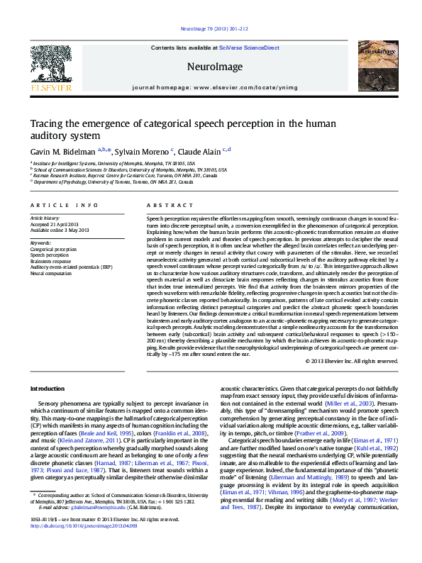 (PDF) Tracing the emergence of categorical speech perception in the ...