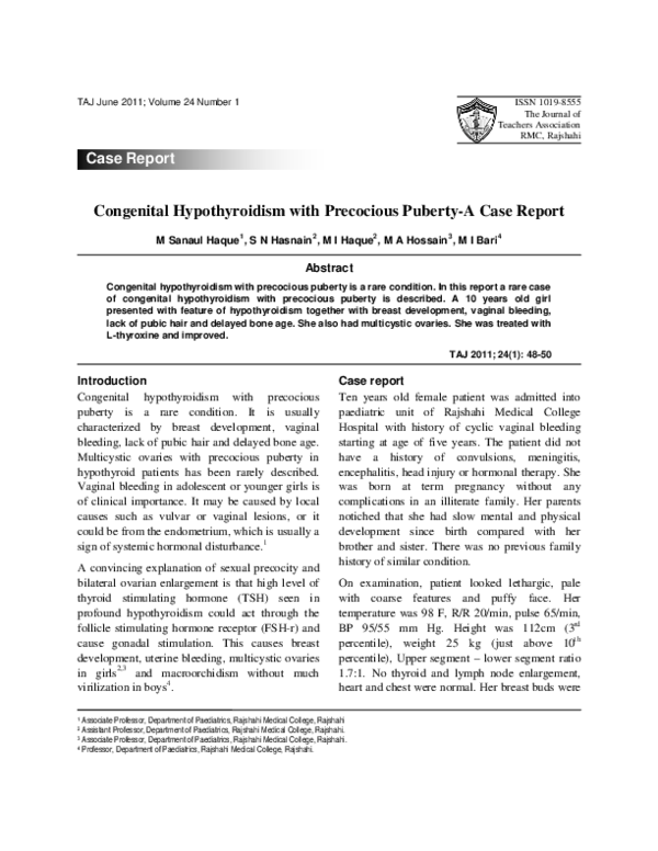 (PDF) Congenital Hypothyroidism with Precocious Puberty-A Case Report
