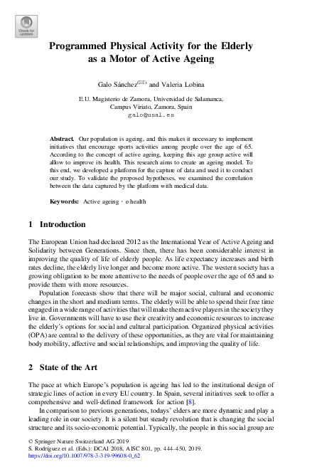(PDF) Programmed Physical Activity for the Elderly as a Motor of Active ...