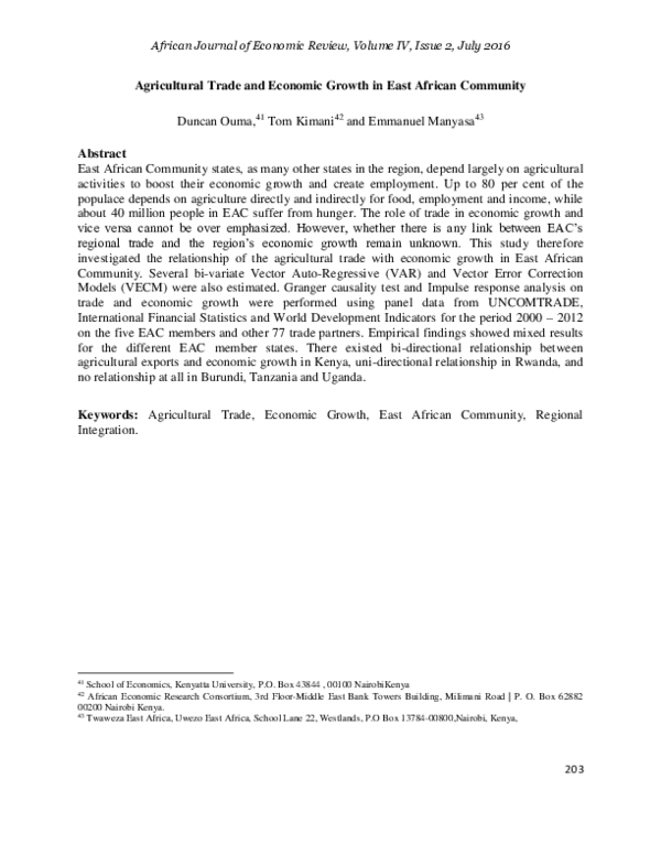 (PDF) Agricultural Trade and Economic Growth in East African Community