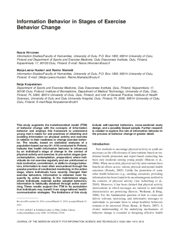 (PDF) Information behavior in stages of exercise behavior change