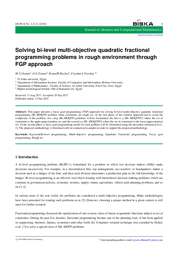 (PDF) Solving bi-level multi-objective quadratic fractional programming ...