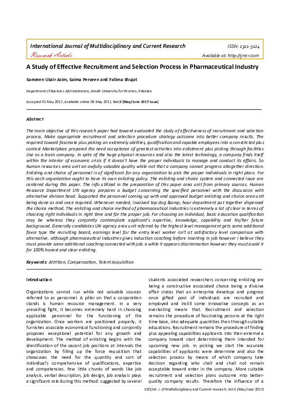 (PDF) A Study of Effective Recruitment and Selection Process in ...