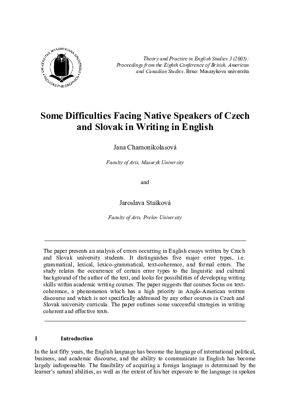 (PDF) Some Difficulties Facing Native Speakers of Czech and Slovak in ...