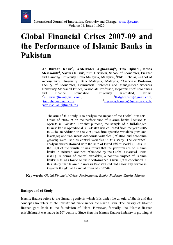 (PDF) Global Financial Crises 2007-09 and the Performance of Islamic ...