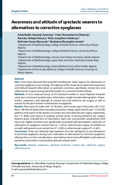 (PDF) Awareness and attitude of spectacle wearers to alternatives to ...