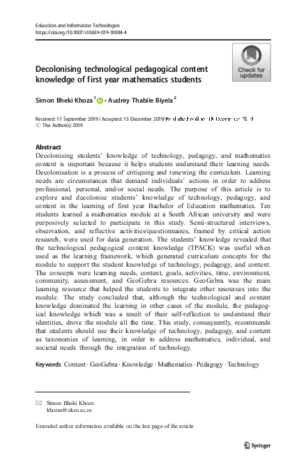 (PDF) Decolonising technological pedagogical content knowledge of first ...
