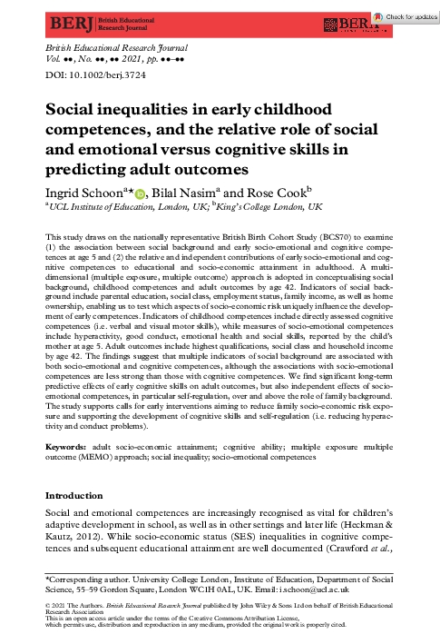 (PDF) Social inequalities in early childhood competences, and the ...