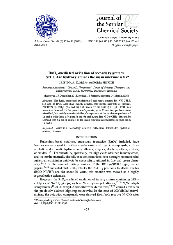 (PDF) RuO4-mediated oxidation of secondary amines: 1. Are ...