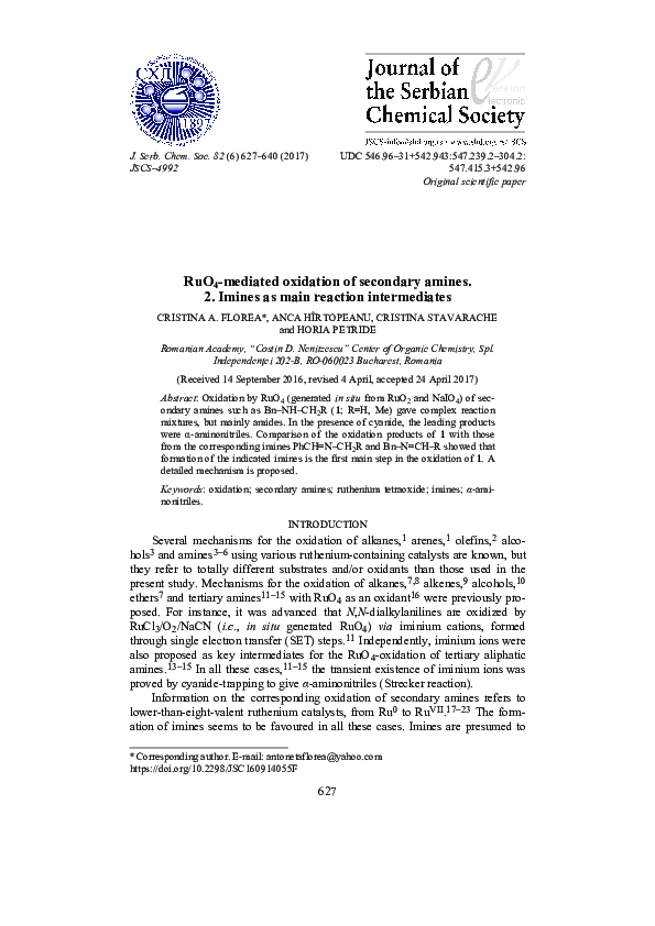 (PDF) RuO4-mediated oxidation of secondary amines 2. imines as main ...