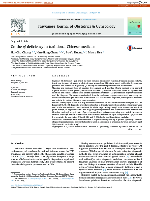 (PDF) On the qi deficiency in traditional Chinese medicine