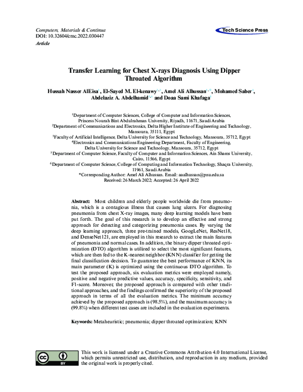 (PDF) Transfer Learning for Chest X-rays Diagnosis Using Dipper ...