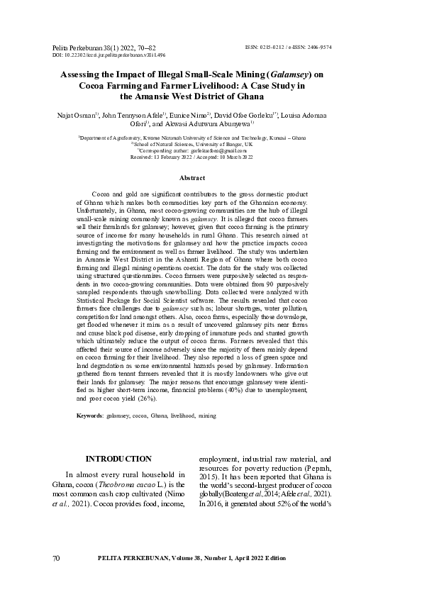 (PDF) Assessing the Impact of Illegal Small-Scale Mining (Galamsey) on ...