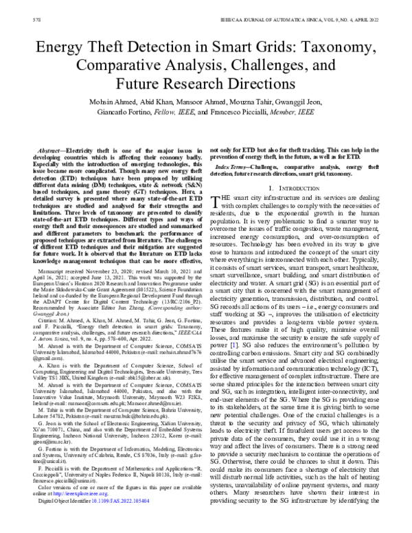 (PDF) Energy Theft Detection in Smart Grids: Taxonomy, Comparative ...