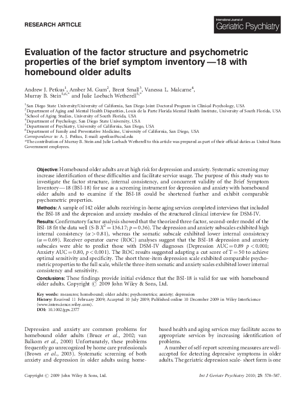 (PDF) Evaluation of the factor structure and psychometric properties of ...