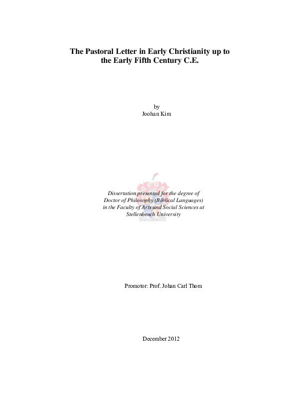 (PDF) The pastoral letter in early Christianity up to the early fifth ...