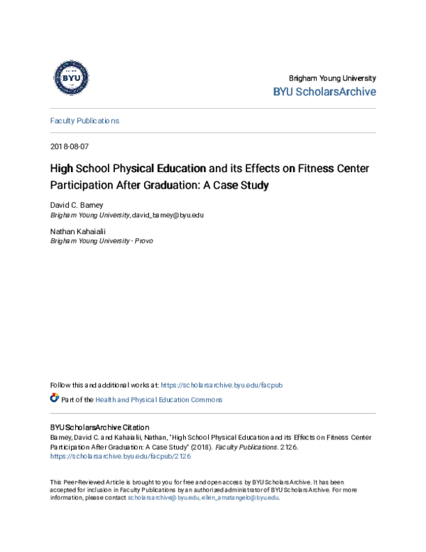 (PDF) High School Physical Education and its Effects on Fitness Center ...