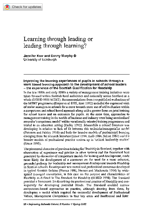 (PDF) Learning through leading or leading through learning?
