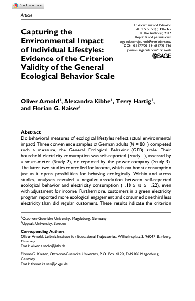 (PDF) Capturing the Environmental Impact of Individual Lifestyles ...