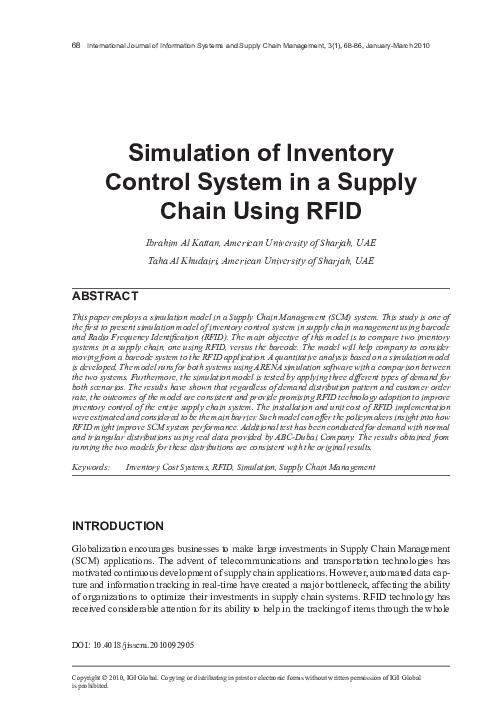 (PDF) Simulation of Inventory Control System in a Supply Chain Using RFID