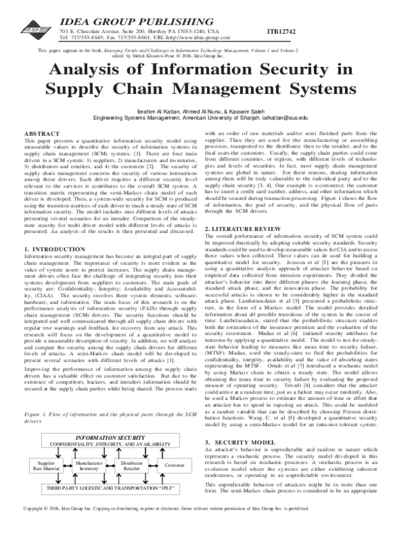 (PDF) Analysis of Information Security in Supply Chain Management Systems
