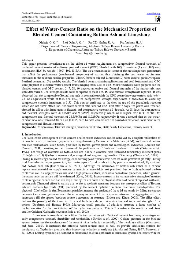 (PDF) Effect of Water-Cement Ratio on the Mechanical Properties of ...