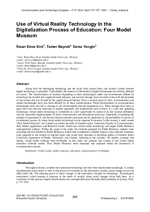(PDF) Use of Virtual Reality Technology In the Digitalization Process ...