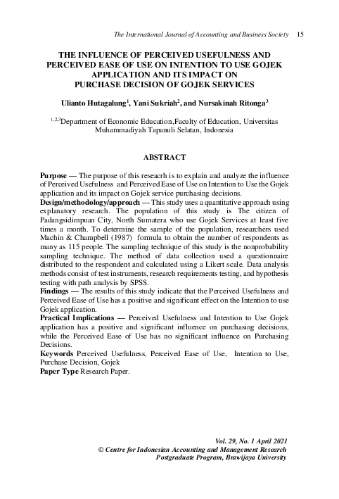 (PDF) The Influence of Perceived Usefulness and Perceived Ease of Use ...