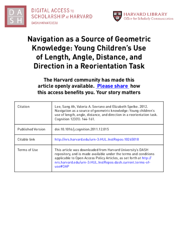 (PDF) Navigation as a source of geometric knowledge: Young children’s ...