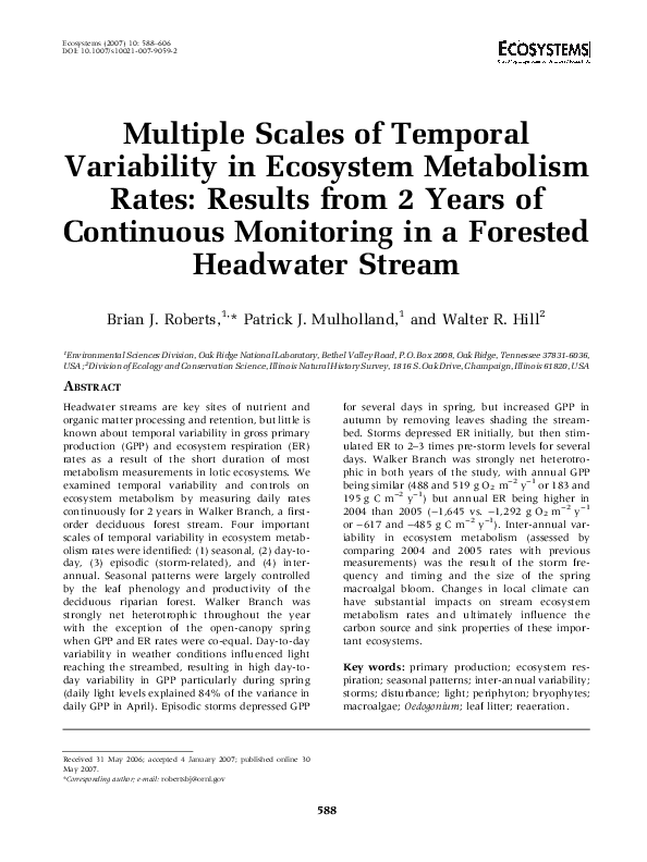 (PDF) Multiple Scales of Temporal Variability in Ecosystem Metabolism ...