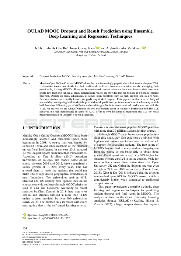 (PDF) OULAD MOOC Dropout and Result Prediction using Ensemble, Deep ...
