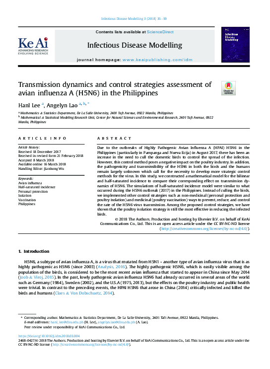 (PDF) Transmission dynamics and control strategies assessment of avian ...