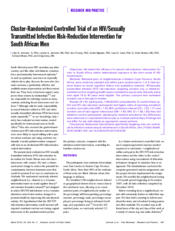 (PDF) Cluster-Randomized Controlled Trial of an HIV/Sexually ...