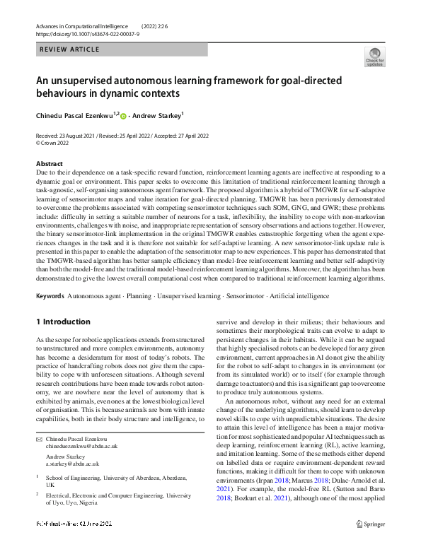 (PDF) An unsupervised autonomous learning framework for goal-directed ...