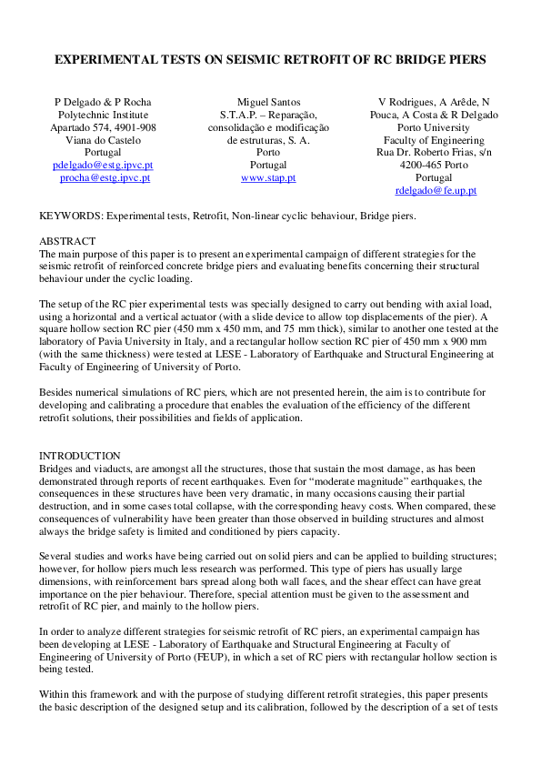 (PDF) Experimental Tests on Seismic Retrofit of RC Bridge Piers
