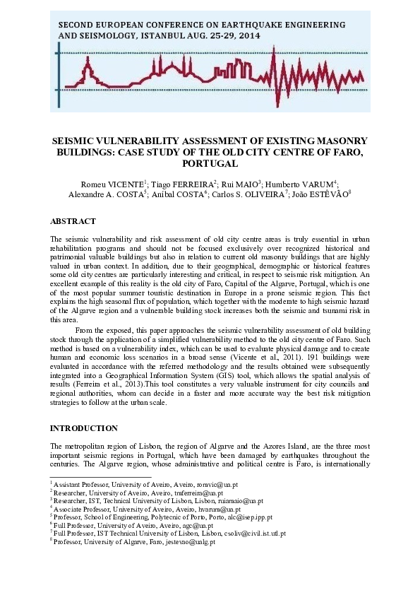 (PDF) Seismic Vulnerability Assessment of Existing Masonry Buildings ...