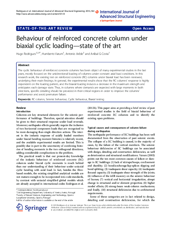 (PDF) Behaviour of reinforced concrete column under biaxial cyclic ...