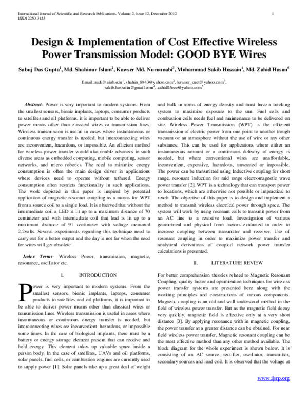 (PDF) Design & Implementation of Cost Effective Wireless Power ...
