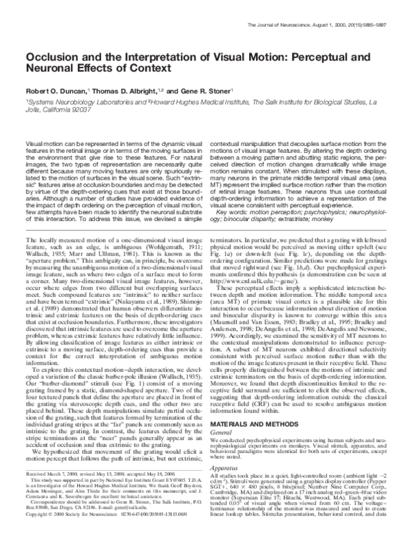 (PDF) Occlusion and the Interpretation of Visual Motion: Perceptual and ...