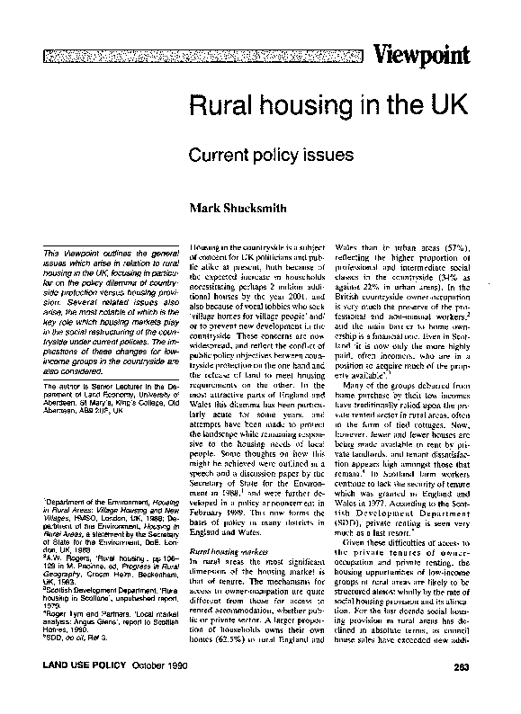 (PDF) Rural housing in the UK