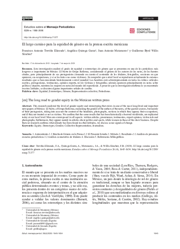 (PDF) El largo camino para la equidad de género en la prensa escrita ...