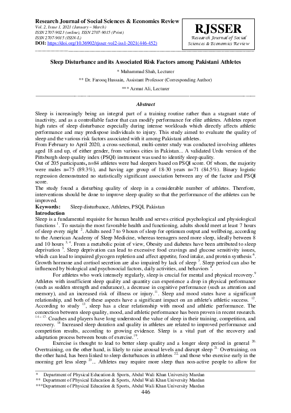 (PDF) Sleep Disturbance and its Associated Risk Factors among Pakistani ...