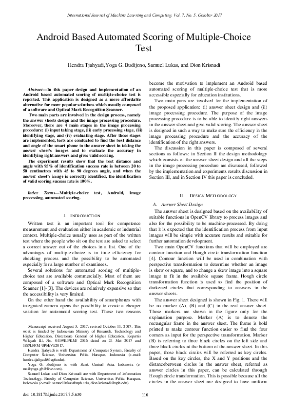 (PDF) Android Based Automated Scoring of Multiple-Choice Test