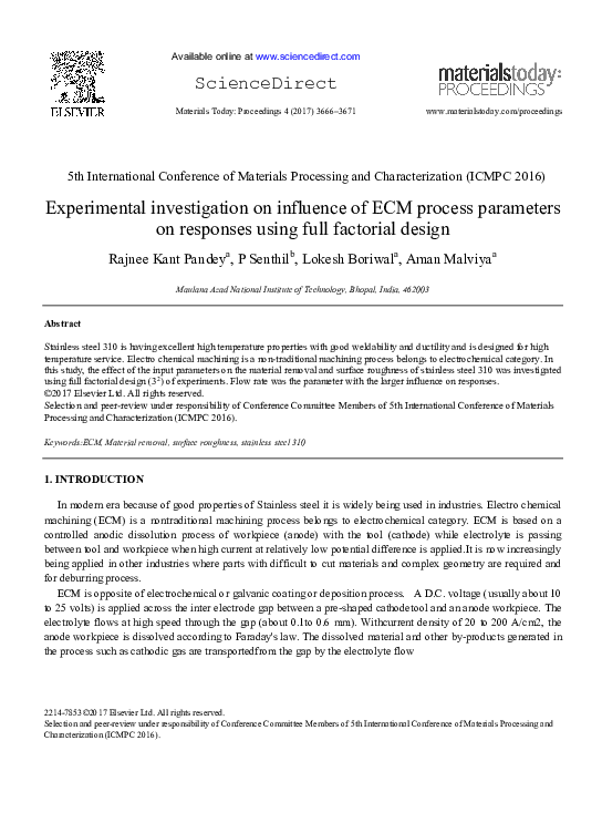 (PDF) Experimental investigation on influence of ECM process parameters ...