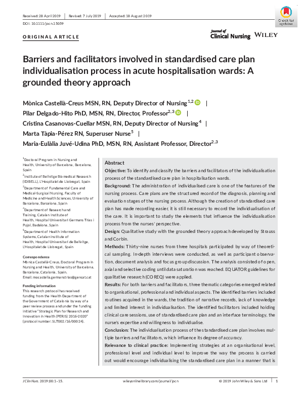(PDF) Barriers and facilitators involved in standardized care plan ...