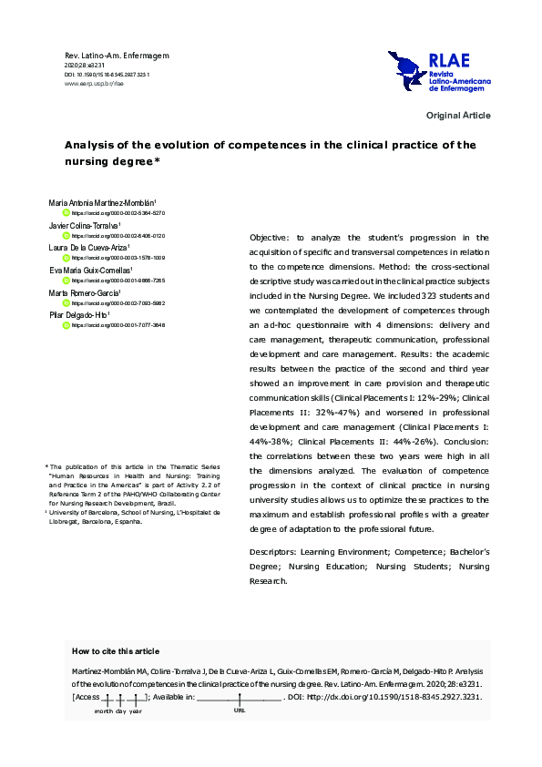 (PDF) Analysis of the evolution of competences in the clinical practice ...